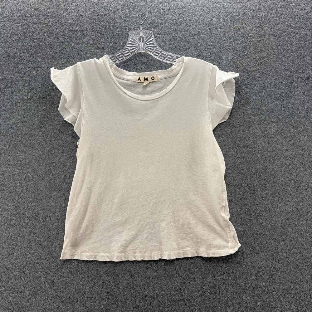 AMO Shirt Womens XS White Distressed Thin Lightweight Cotton Tee USA
